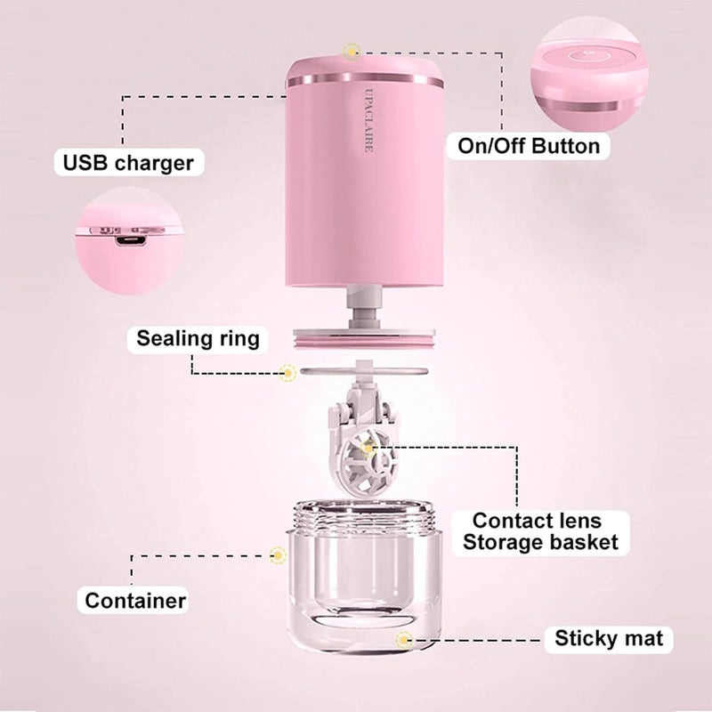 UpaClaire Contact Lens Cleaner, Intelligent Cleaning Machine for Soft and Rigid (RGP) Contact Lenses Cleaning and Storage (Pink) - Image 2